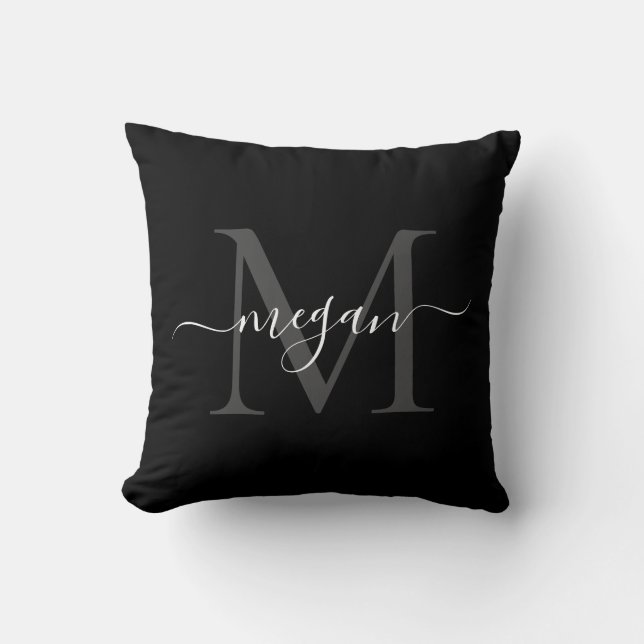 Monogram Cushion - Add your Name - Black/White Kissen (Vorderseite)