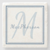 Monogram Custom Blue Text Marble Stone Untersetzer