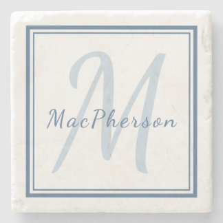 Monogram Custom Blue Text Marble Stone Untersetzer