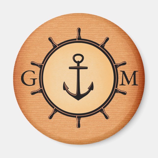 Monogram Custom Brass Nautical Wheel and Anchor Magnet (Vorne)