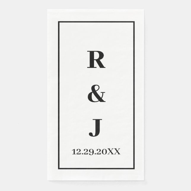 Monogram Custom Couple Name Schwarz-weiß Elegant Serviette (Vorderseite)