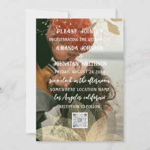 Monogram Custom Foto QR Code Golden Liner Einladung