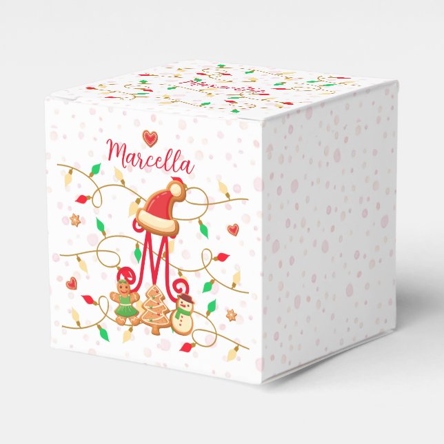 Monogram Custom Gingerbrett Red Geschenkschachtel (Vorderseite)