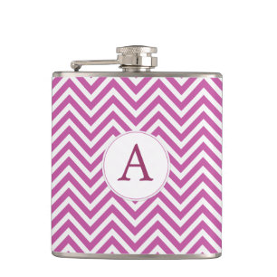 Monogram Custom Initial Moderne Lila Zickzack Art Flachmann