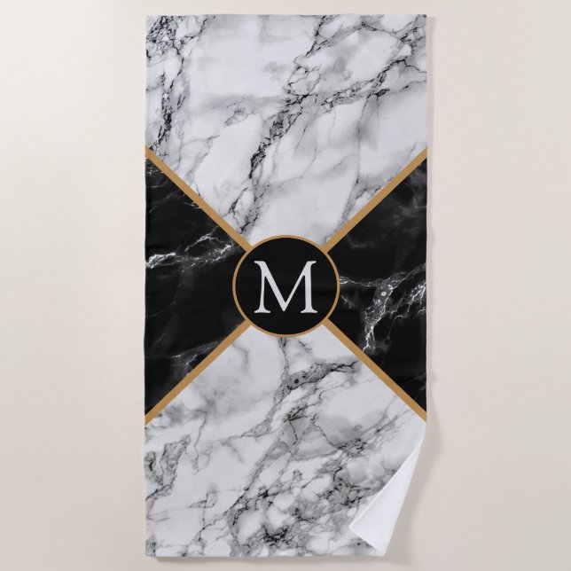 Monogram Custom Letter Marble Beach Handtuch (Vorderseite)