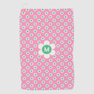 Monogram Custom Retro Daisies Pink und Green Golf Golfhandtuch