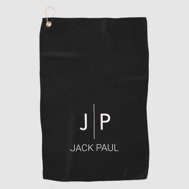 Monogram Custom Schwarz-weiß stylish modern klassi Golfhandtuch (Vorderseite)