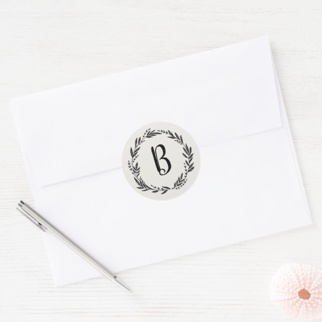 Monogram Custom Wreath Harvest Runder Aufkleber (Umschlag)