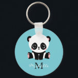 Monogram Cute Panda Personalized Bubble Gum Blue Schlüsselanhänger<br><div class="desc">A cute panda bear sitting on the floor on a bubble gum blue background. Personalize with your monogram and name or delete text in text boxes for no name.</div>
