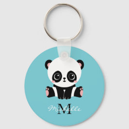 Monogram Cute Panda Personalized Bubble Gum Blue Schlüsselanhänger