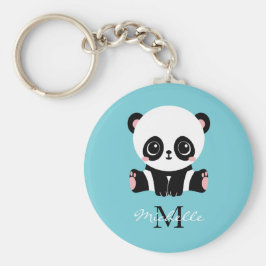 Monogram Cute Panda Personalized Bubble Gum Blue Schlüsselanhänger