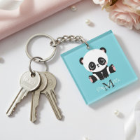 Monogram Cute Panda Personnalisé Bubble Gum Bleu