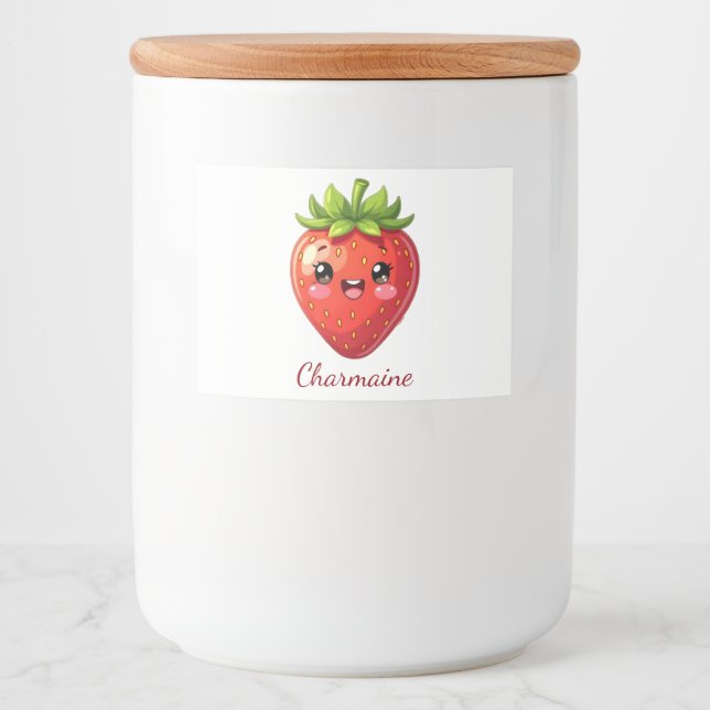 Monogram cute strawberry kawaii lebensmitteletikett (Vorderseite)