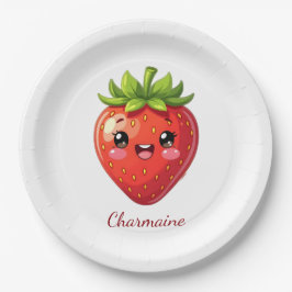 Monogram cute strawberry kawaii pappteller