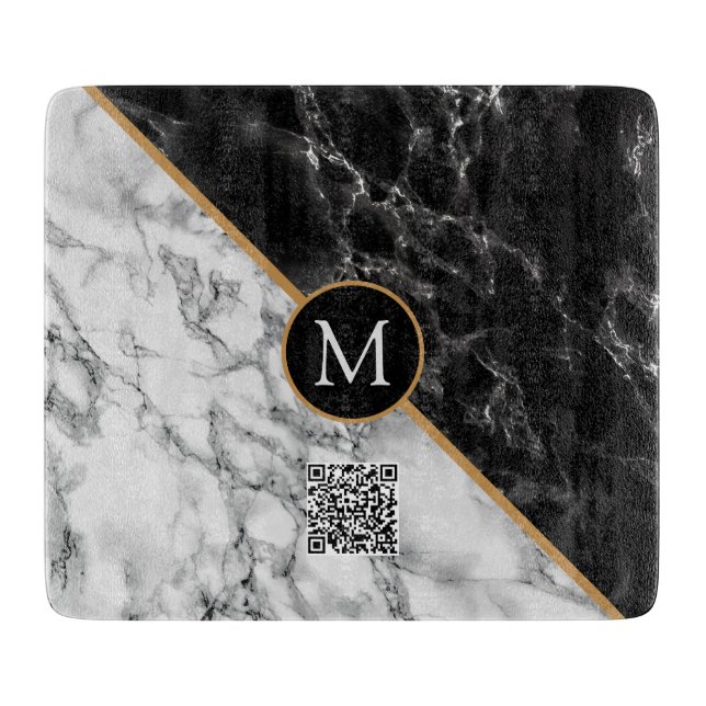 Monogram Cutting Board - Schwarz-weißer Marmor Schneidebrett (Vorderseite)