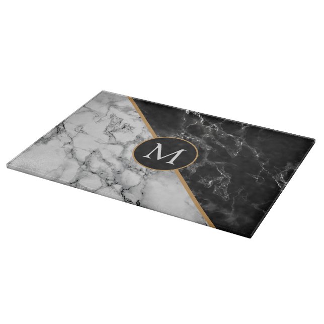 Monogram Cutting Board Schwarz-weißer Marmorstein Schneidebrett (Ecke)