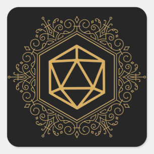 Monogram D20 Dice Gold Tabletop RPG Quadratischer Aufkleber
