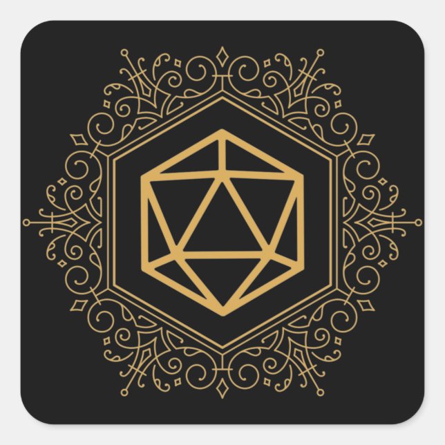 Monogram D20 Dice Gold Tabletop RPG Quadratischer Aufkleber (Vorderseite)