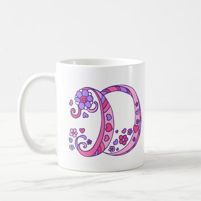 Monogram D herzen & Blume rosa Tasse (Links)