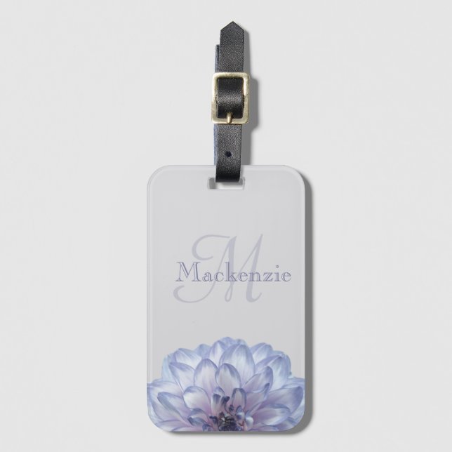 Monogram Dahlia Blume Lilac Gray Individuelle Name Gepäckanhänger (Vorderseite Vertikal)