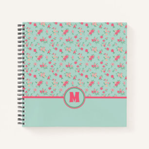 Monogram Dainty Pink Blume Aquamarin Notizbuch