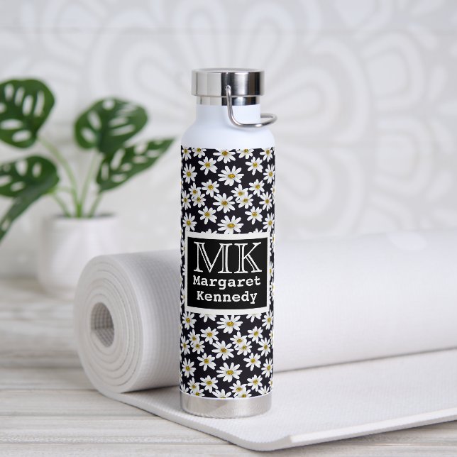 Monogram Daisy Floral Pattern Trinkflasche (Yoga)