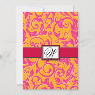 Monogram Damask Orange & Pink Hochzeitseinladungen Einladung