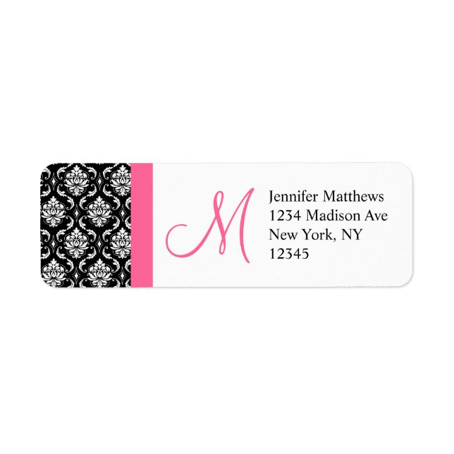 Monogram Damask Pink Address Labels (Vorne)