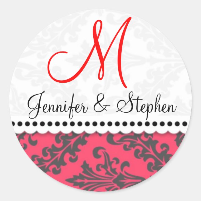 Monogram Damask Siegel Stickers : : Rot (Vorderseite)