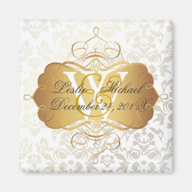 Monogram Damask Wedding, Magnete Magnet (Vorne)