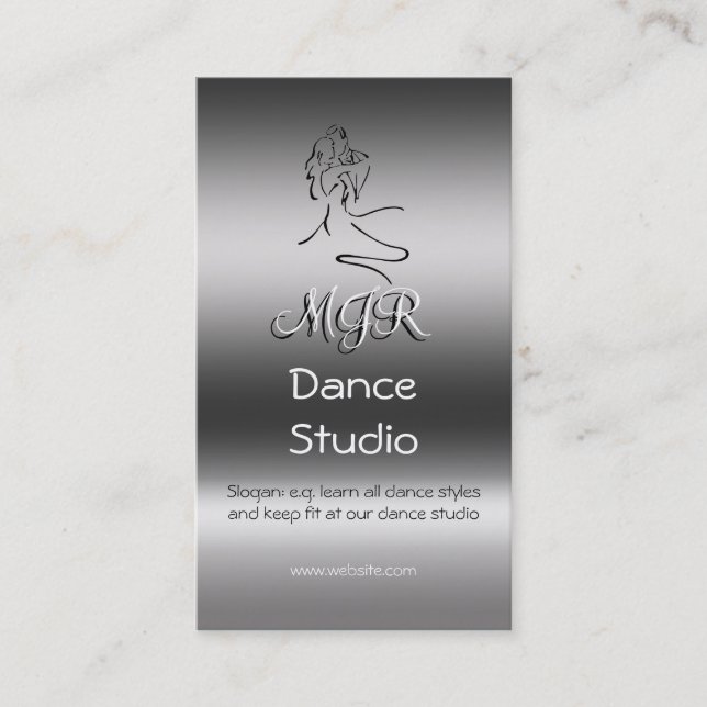 Monogram Dance Studio, Dancers Logo, Metallic-Look Visitenkarte (Vorderseite)