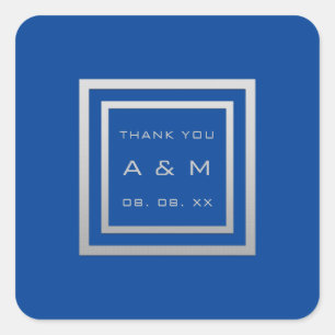 Monogram danke Gray Frame Silver Wedding Royal Blu Quadratischer Aufkleber