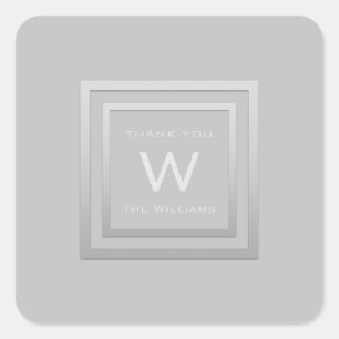 Monogram Dankeschön Graue Silver Frame VIP Wedding Quadratischer Aufkleber
