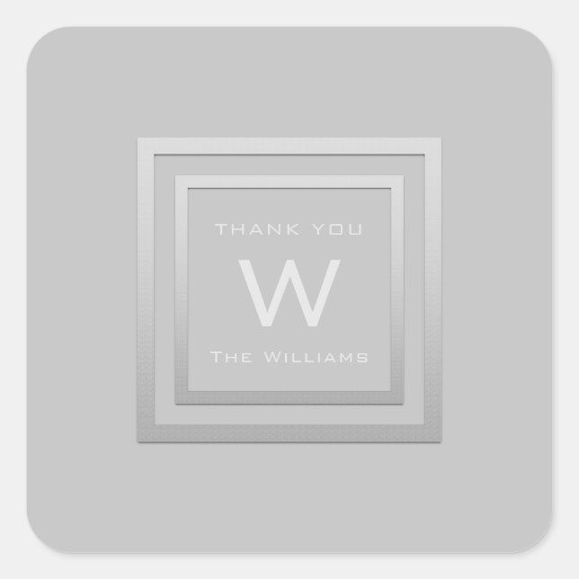 Monogram Dankeschön Graue Silver Frame VIP Wedding Quadratischer Aufkleber (Vorderseite)