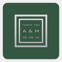 Monogram Dankeschön Graurahmen Silver Wedding Wood Quadratischer Aufkleber