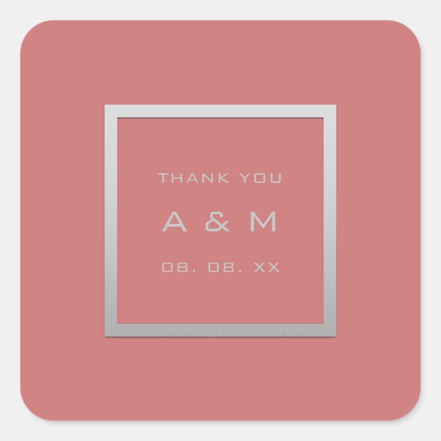 Monogram Dankeschön Gray Frame Silver Wedding Cora Quadratischer Aufkleber (Vorderseite)