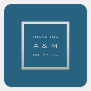 Monogram Dankeschön Gray Frame Silver Wedding Gray Quadratischer Aufkleber