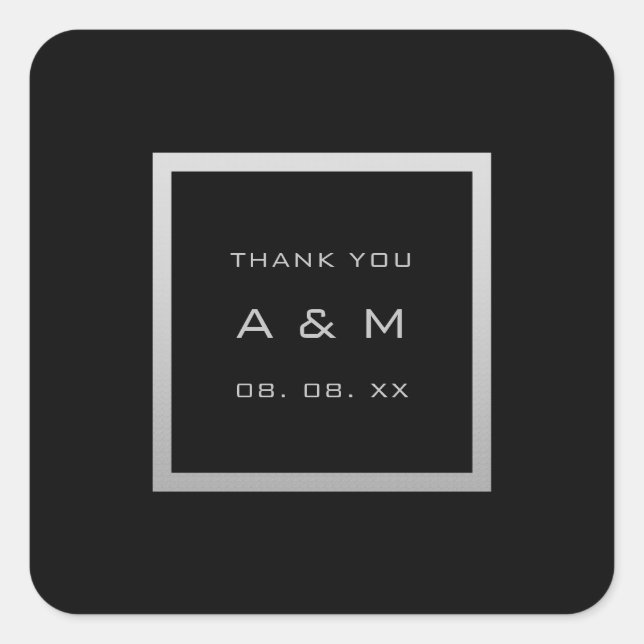 Monogram Dankeschön Gray Frame Silver Wedding Gray Quadratischer Aufkleber (Vorderseite)