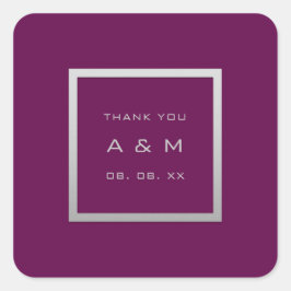 Monogram Dankeschön Gray Frame Silver Wedding Mars Quadratischer Aufkleber