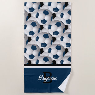 Monogram Dark Blue Black Soccer Ball Pattern Strandtuch