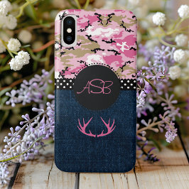 Monogram Dark Blue Jeans Pink Antler Niedliche Cam iPhone 16 Hülle