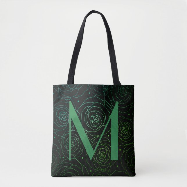 Monogram Dark Floral Rose Motivational Quote  Tasche (Vorderseite)