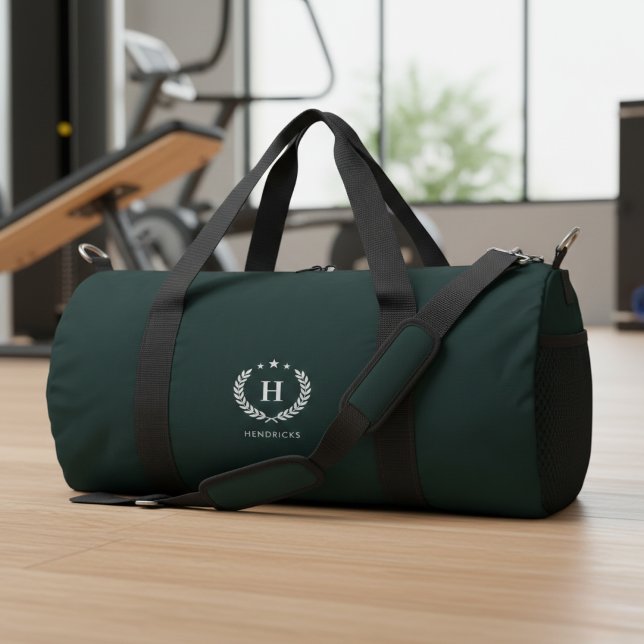 Monogram Dark Green Stylish Modern Minimalist Duffle Bag (Von Creator hochgeladen)