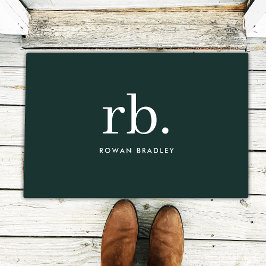 Monogram Dark Green Stylish Modern Minimalist Fußmatte