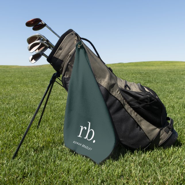 Monogram Dark Green Stylish Modern Minimalist Golfhandtuch (Gras)