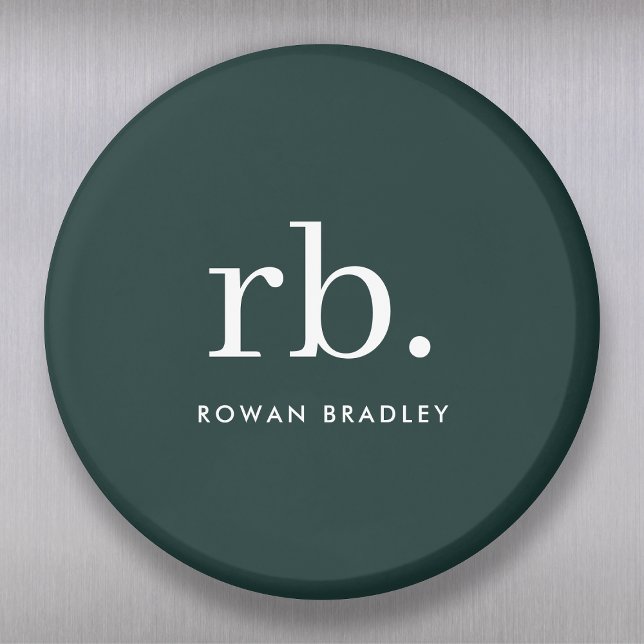 Monogram Dark Green Stylish Modern Minimalist Magnet (Stylish dark green custom monogram magnet, for business or personal use.)