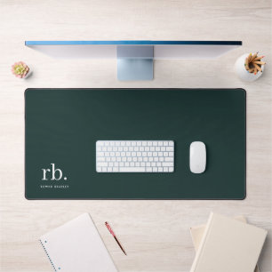 Monogram Dark Green Stylish Modern Minimalist Schreibtischunterlage