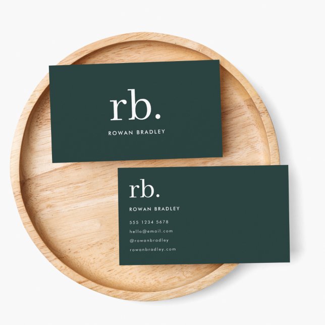 Monogram Dark Green Stylish Modern Minimalist Visitenkarte (Stylish dark green custom monogram business cards.)