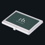 Monogram Dark Green Stylish Modern Minimalist Visitenkarten Dose<br><div class="desc">Ein minimalistisches Monogramm-Design mit großen Typografie-Initialen in einem klassischen Schriftart mit Ihrem Namen unten auf einem dunkelgrünen Hintergrund. Das perfekt angepasste Geschenk oder Accessoire!</div>