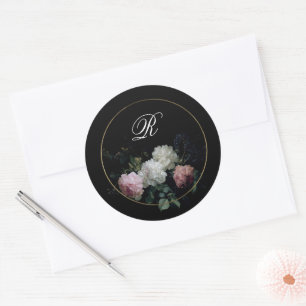 Monogram Dark Moody-Blume Hochzeitsstift Brautpart Runder Aufkleber